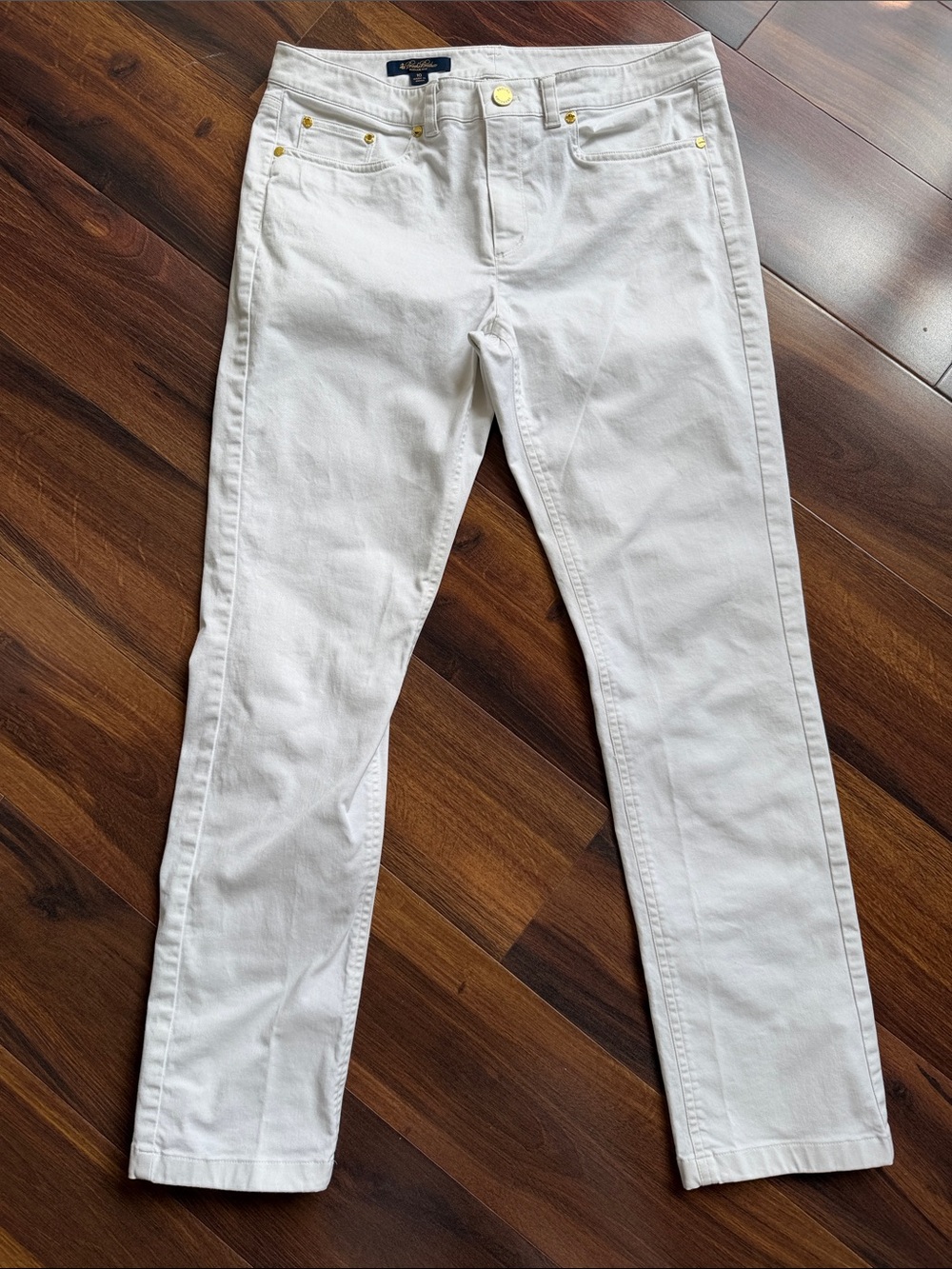 Brooks Brothers White Slim Fit Straight Pants Cotton Stretch Womens 10
